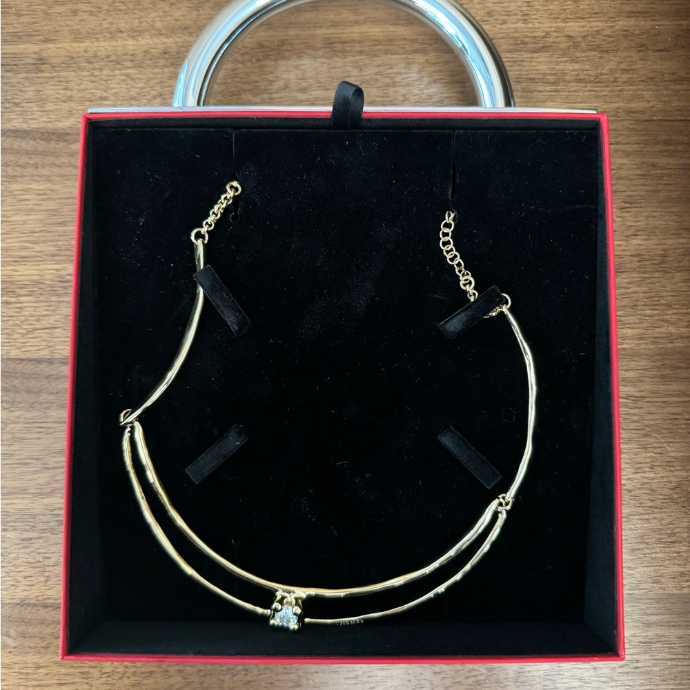 UnoDe50 18K gold-plated double rigid necklace with white cubic zirconia